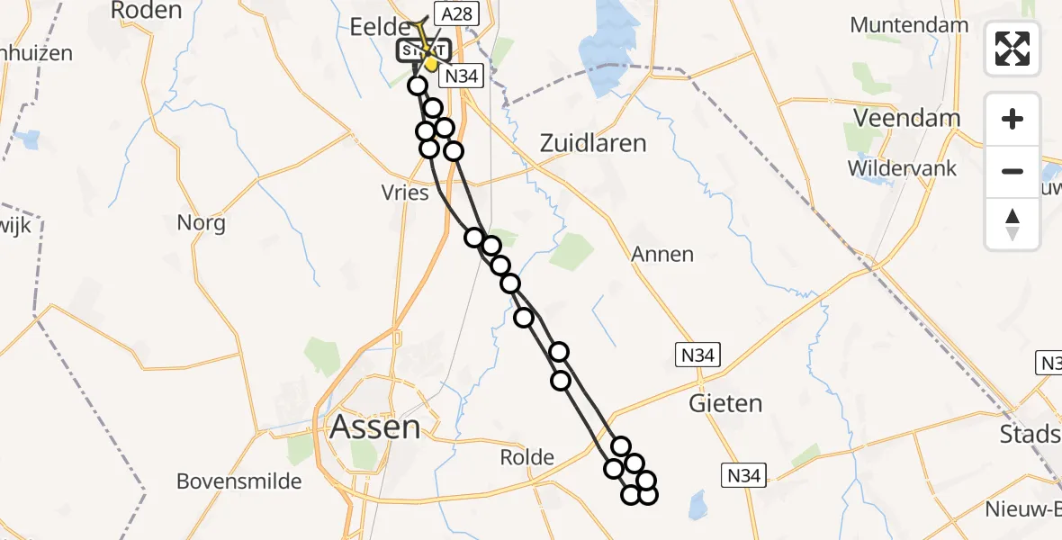 Routekaart van de vlucht: Lifeliner 4 naar Groningen Airport Eelde