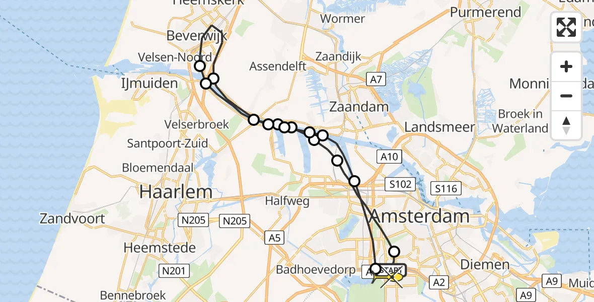 Routekaart van de vlucht: Lifeliner 1 naar VU Medisch Centrum Amsterdam