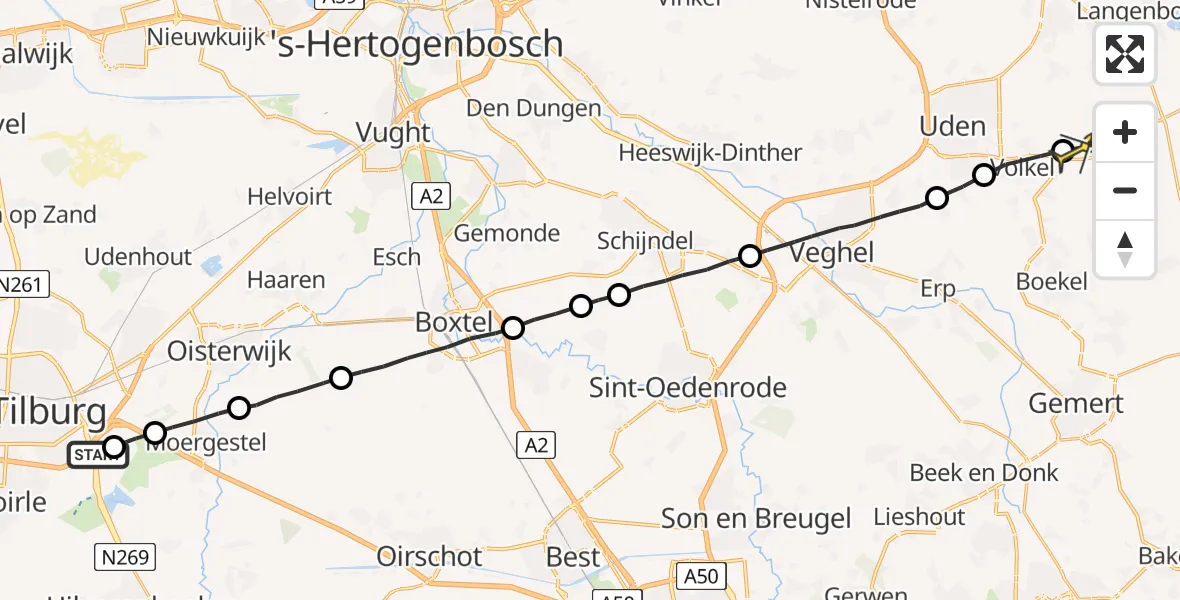 Routekaart van de vlucht: Lifeliner 3 naar Vliegbasis Volkel