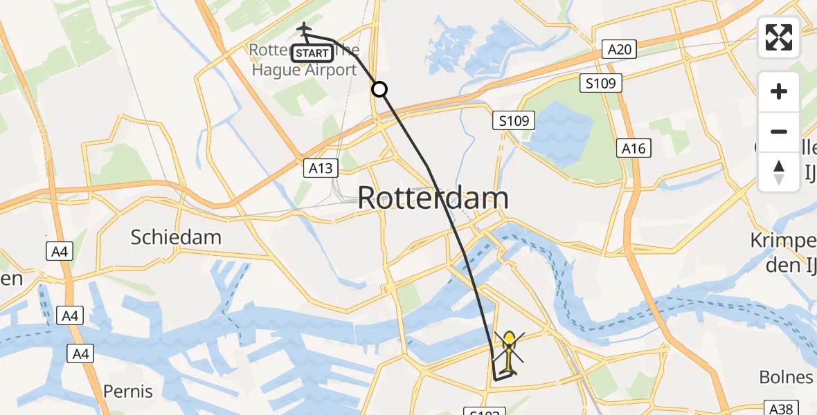 Routekaart van de vlucht: Lifeliner 2 naar Rotterdam