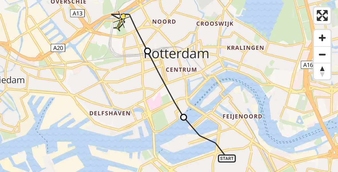 Routekaart van de vlucht: Lifeliner 2 naar Rotterdam