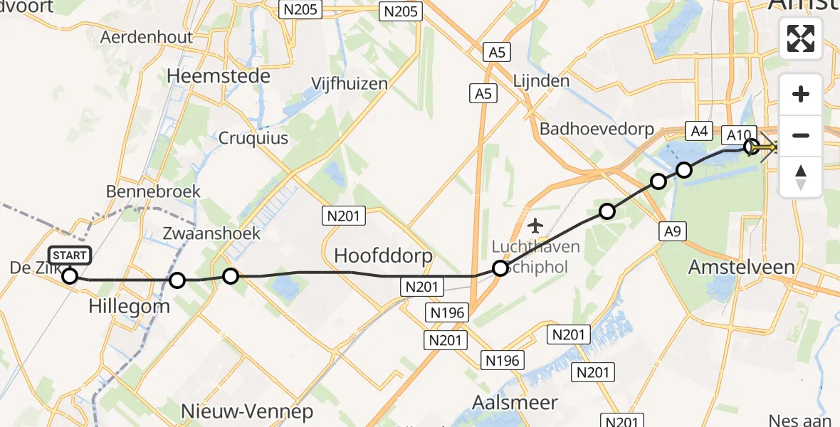 Routekaart van de vlucht: Lifeliner 1 naar VU Medisch Centrum Amsterdam