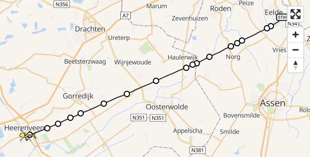 Routekaart van de vlucht: Lifeliner 4 naar Heerenveen