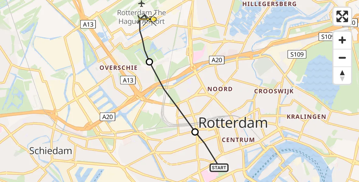 Routekaart van de vlucht: Lifeliner 2 naar Rotterdam The Hague Airport