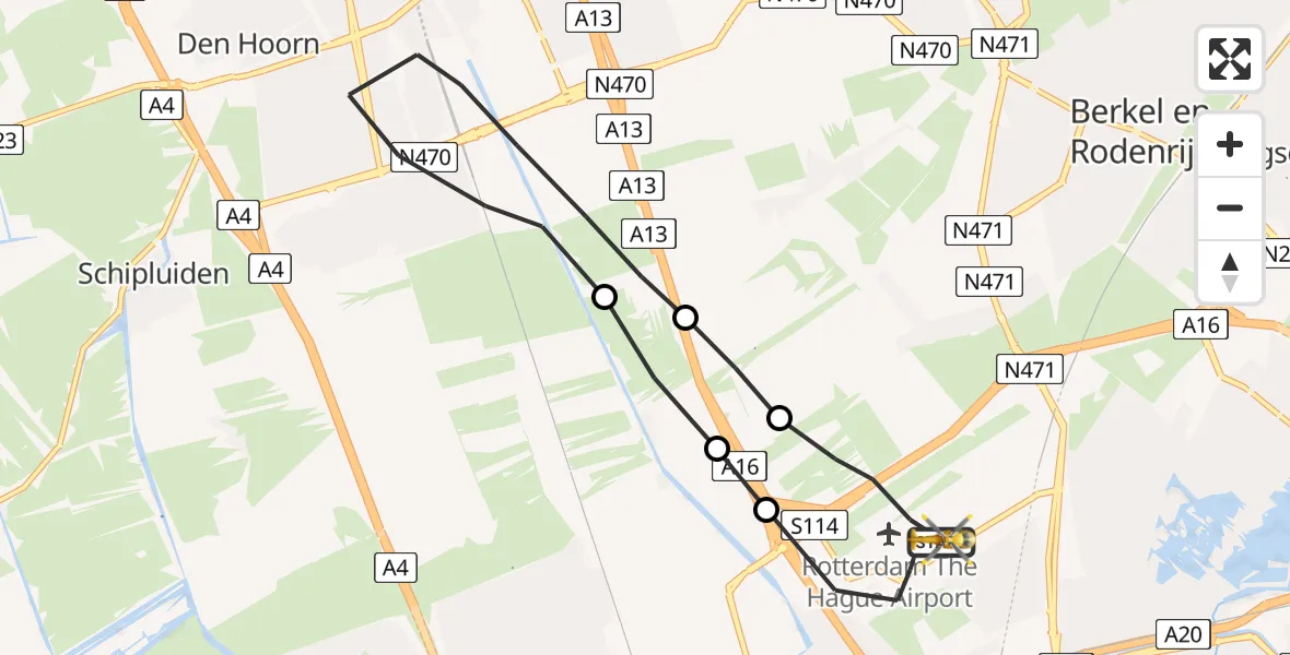 Vluchtroute Traumahelikopter Rotterdam The Hague Airport - Rotterdam The Hague Airport, 04 juni 2023, 19:33