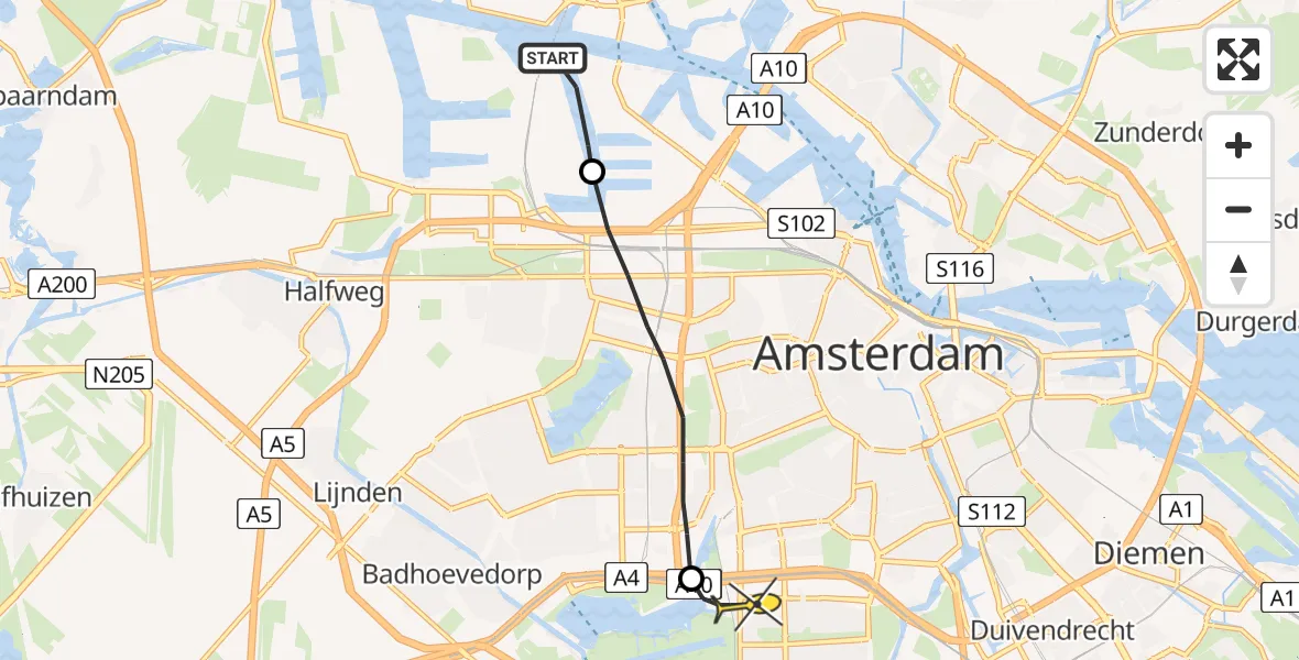 Routekaart van de vlucht: Lifeliner 1 naar VU Medisch Centrum Amsterdam