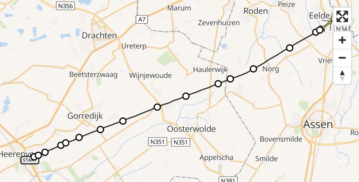 Routekaart van de vlucht: Lifeliner 4 naar Groningen Airport Eelde