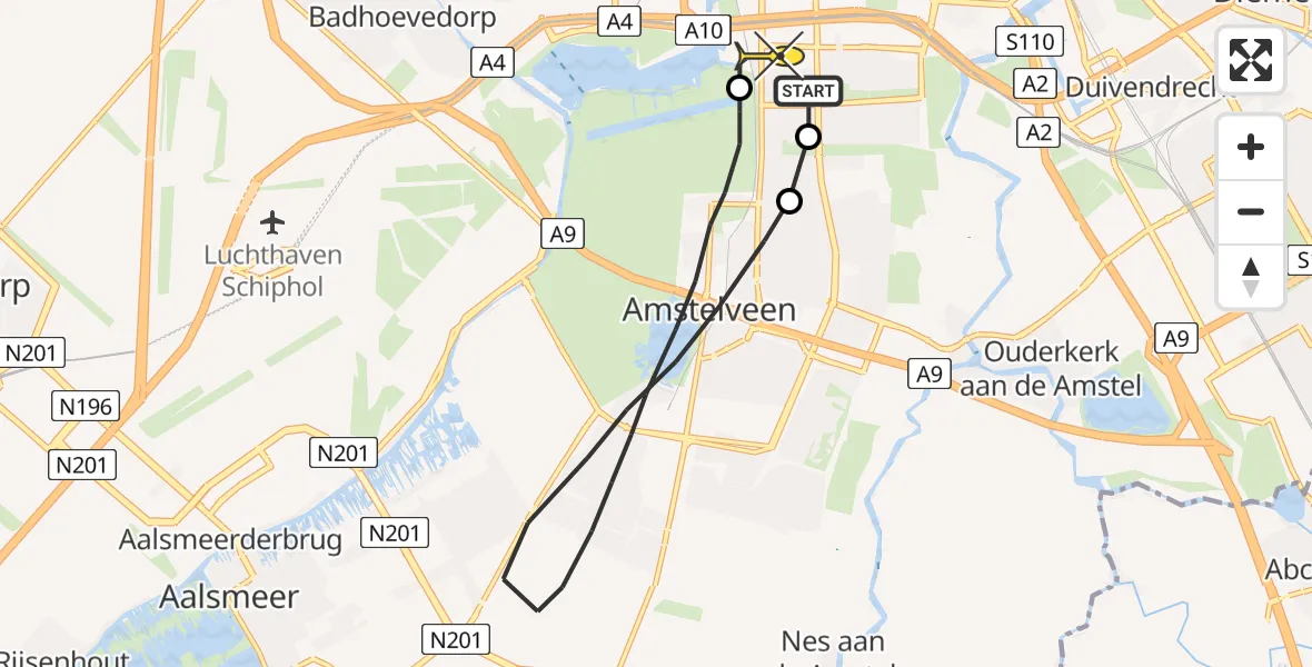 Routekaart van de vlucht: Lifeliner 1 naar VU Medisch Centrum Amsterdam