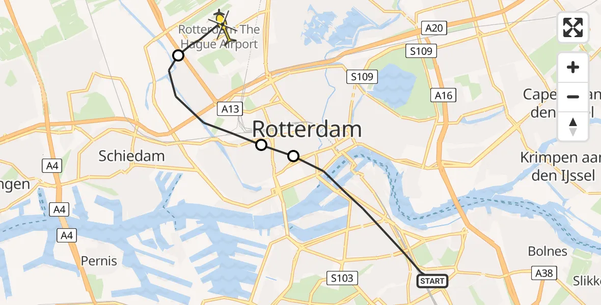 Routekaart van de vlucht: Lifeliner 2 naar Rotterdam The Hague Airport