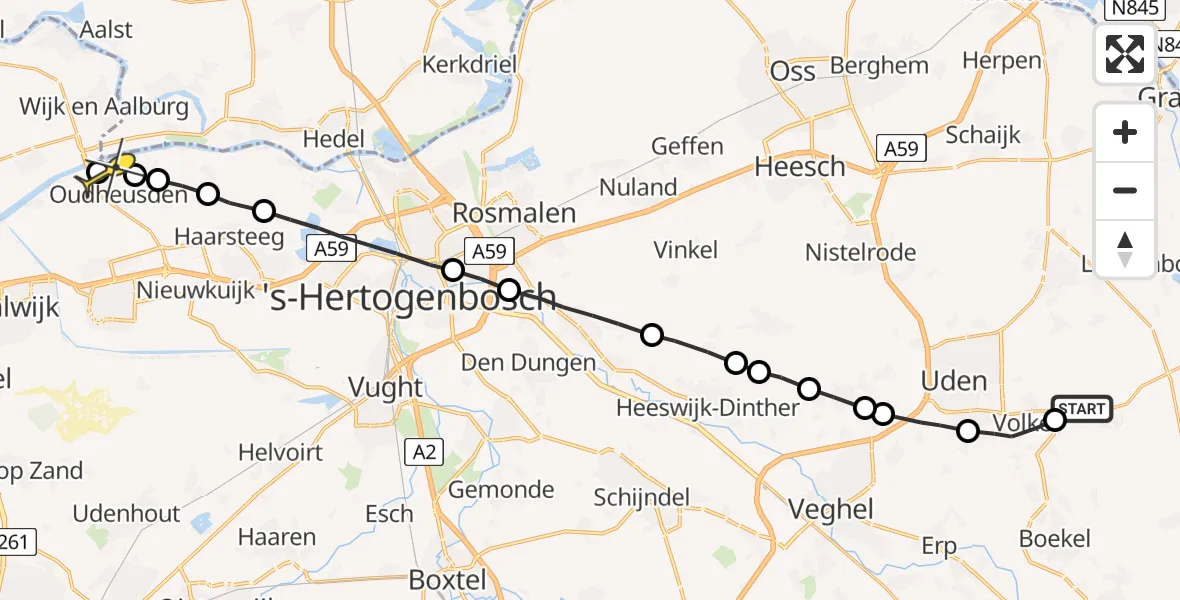 Routekaart van de vlucht: Lifeliner 3 naar Heusden