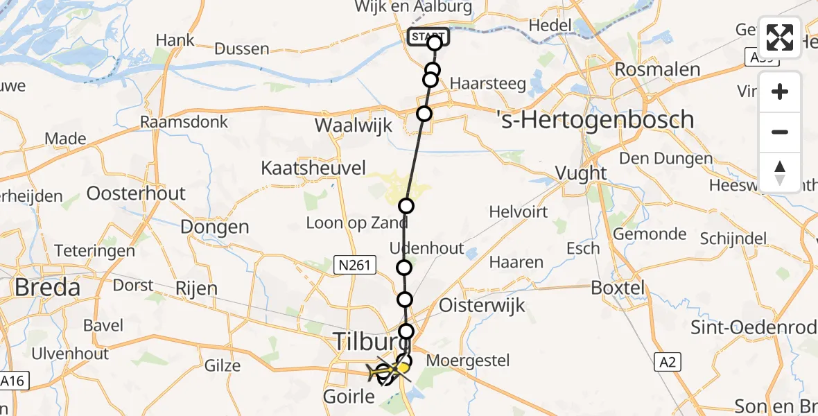 Routekaart van de vlucht: Lifeliner 3 naar Tilburg