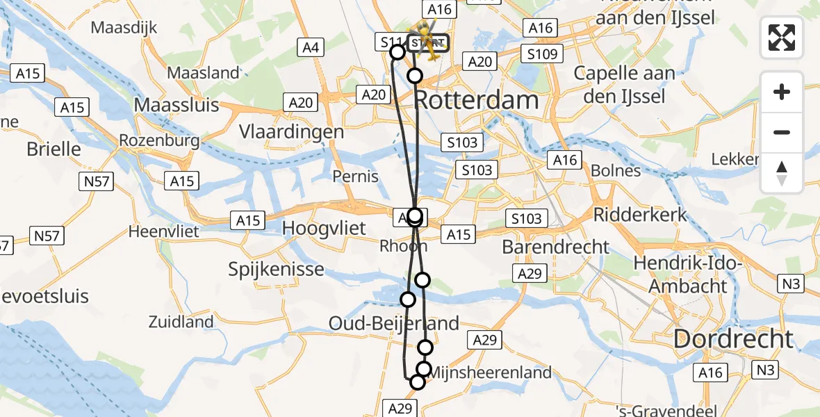 Vluchtroute Traumahelikopter Rotterdam The Hague Airport - Rotterdam The Hague Airport, 05 juni 2023, 00:37