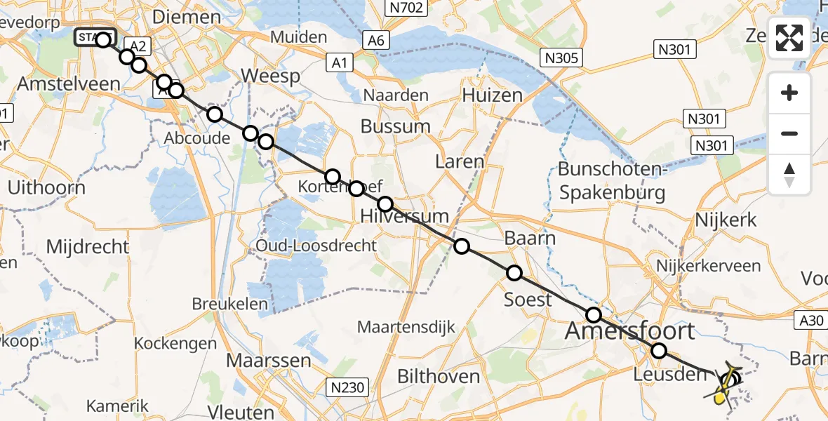 Routekaart van de vlucht: Lifeliner 1 naar Leusden