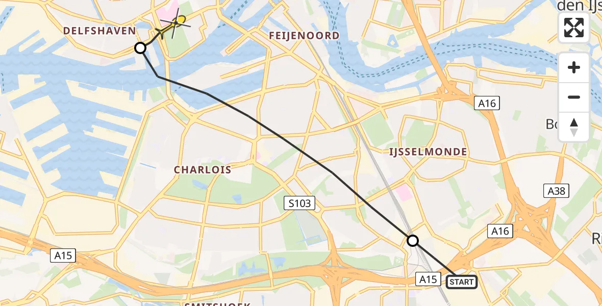 Routekaart van de vlucht: Lifeliner 2 naar Erasmus MC