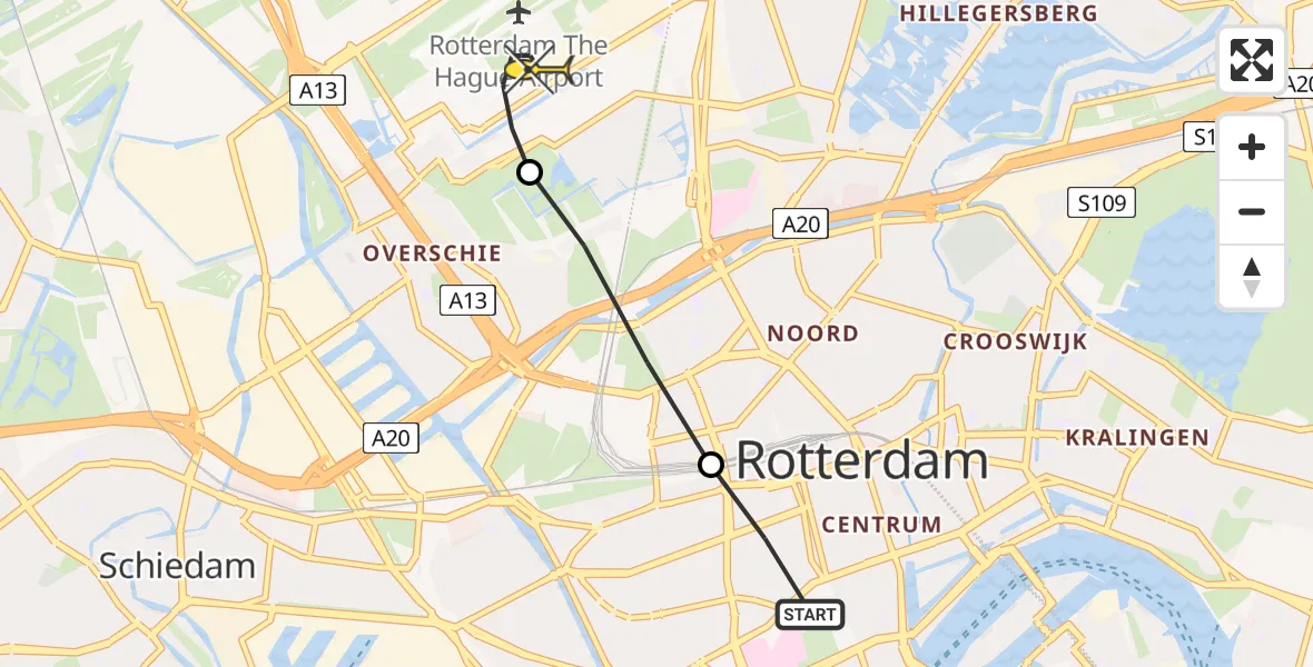 Routekaart van de vlucht: Lifeliner 2 naar Rotterdam The Hague Airport