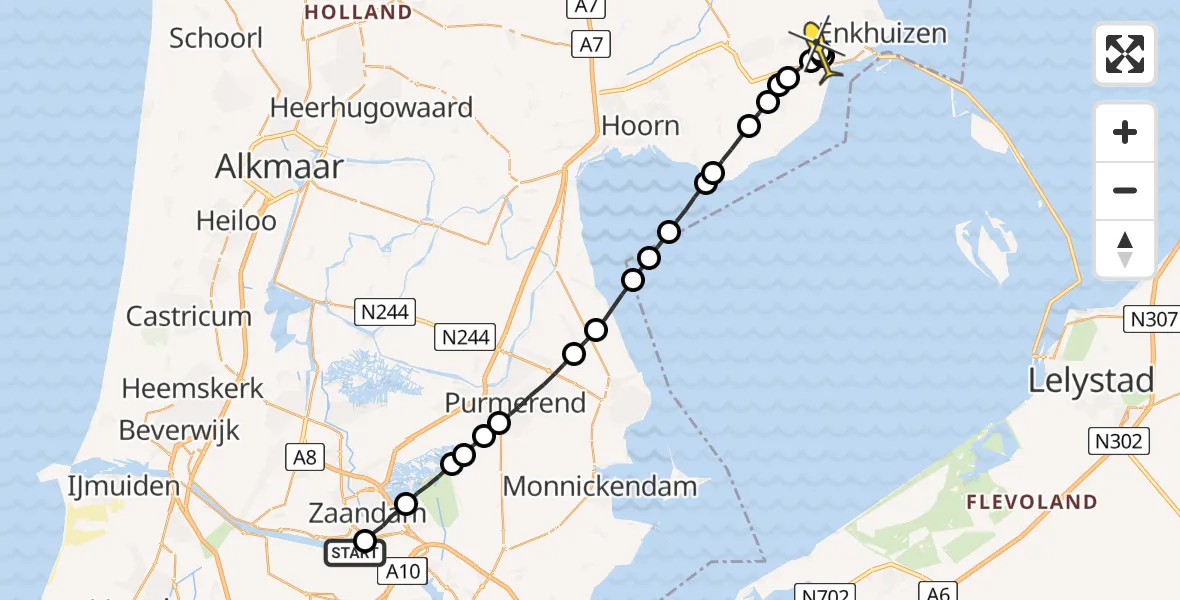 Routekaart van de vlucht: Lifeliner 1 naar Grootebroek