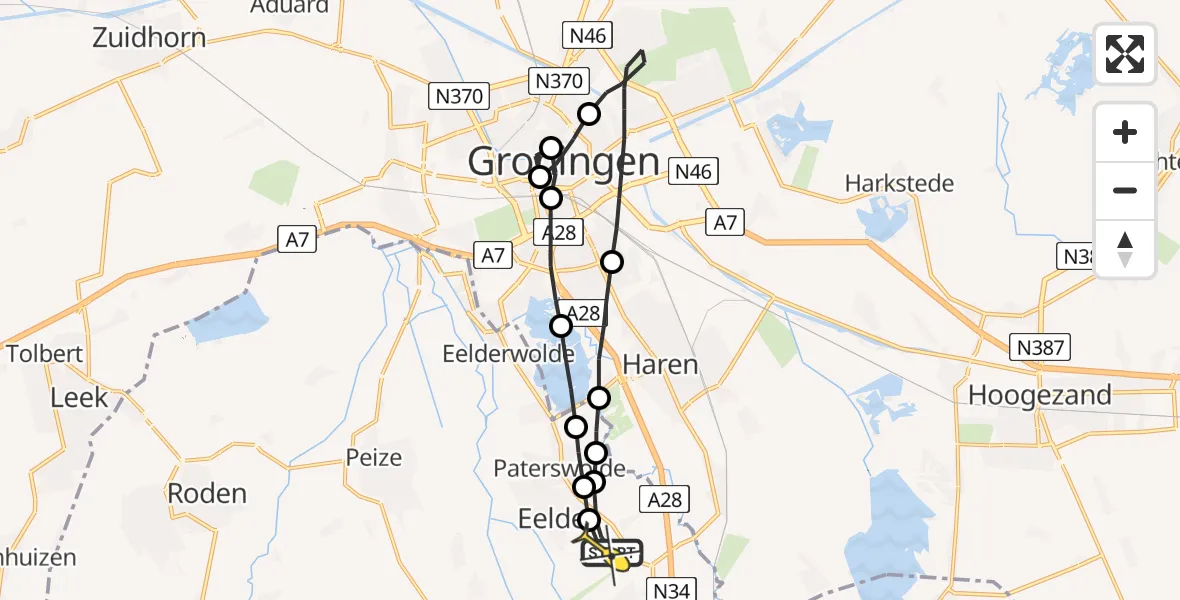 Routekaart van de vlucht: Lifeliner 4 naar Groningen Airport Eelde