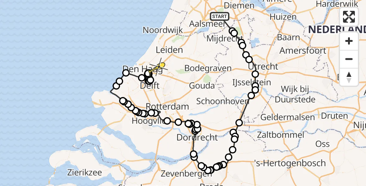 Routekaart van de vlucht: Politieheli naar Leidschendam