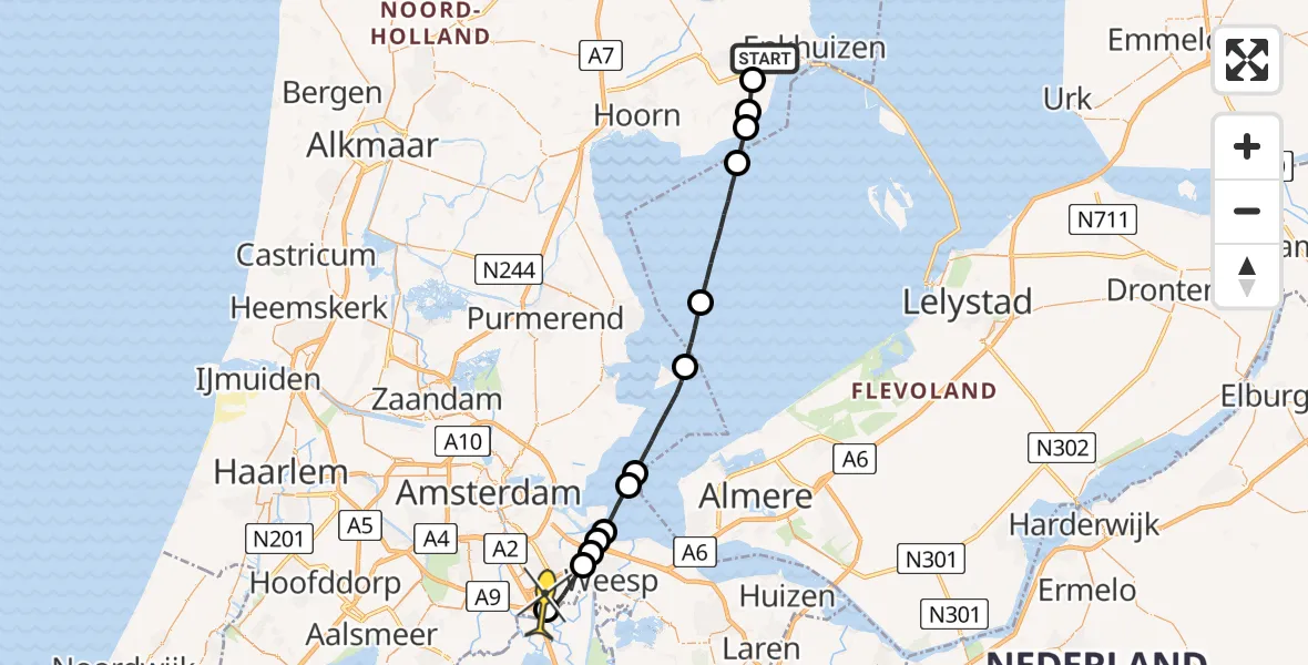 Routekaart van de vlucht: Lifeliner 1 naar Academisch Medisch Centrum (AMC)