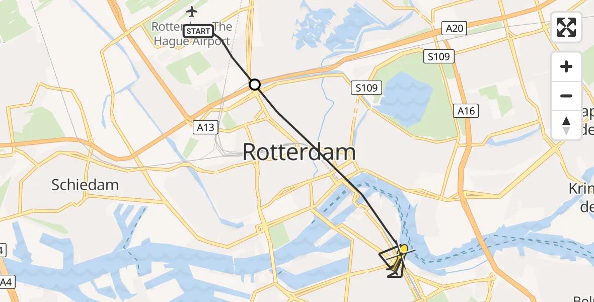 Routekaart van de vlucht: Lifeliner 2 naar Rotterdam