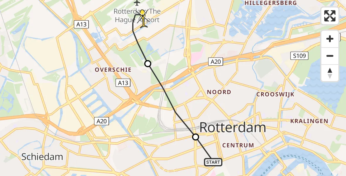 Routekaart van de vlucht: Lifeliner 2 naar Rotterdam The Hague Airport