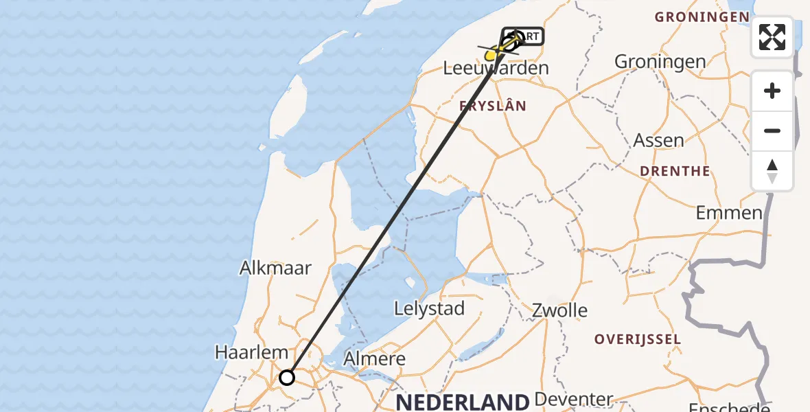 Routekaart van de vlucht: Ambulancehelikopter naar Stiens