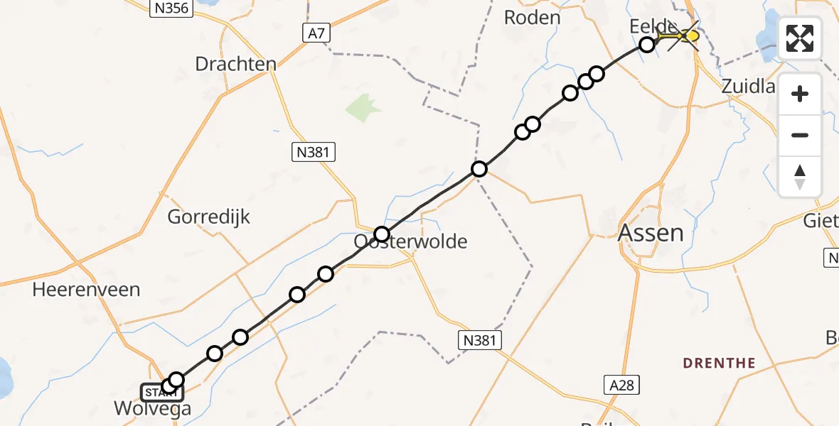 Routekaart van de vlucht: Lifeliner 4 naar Groningen Airport Eelde