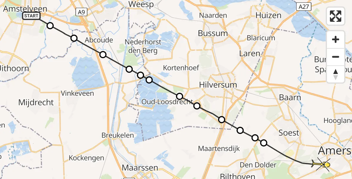 Routekaart van de vlucht: Politieheli naar Amersfoort