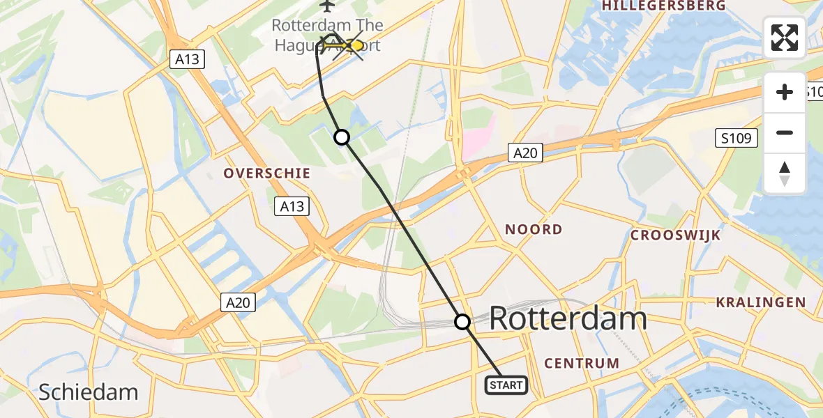 Routekaart van de vlucht: Lifeliner 2 naar Rotterdam The Hague Airport