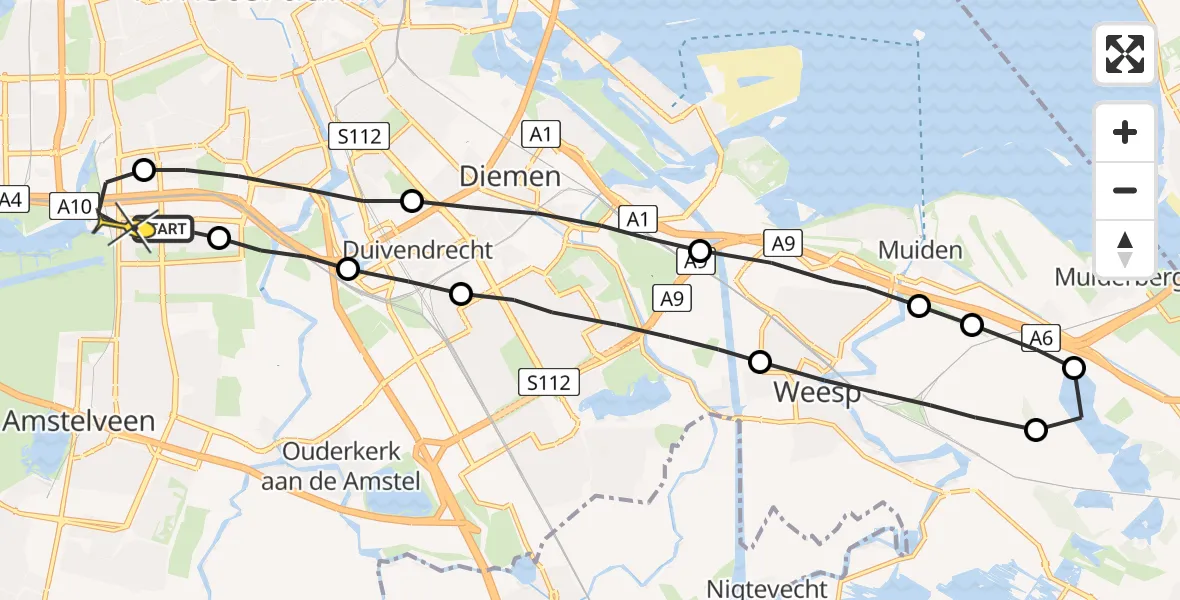 Routekaart van de vlucht: Lifeliner 1 naar VU Medisch Centrum Amsterdam