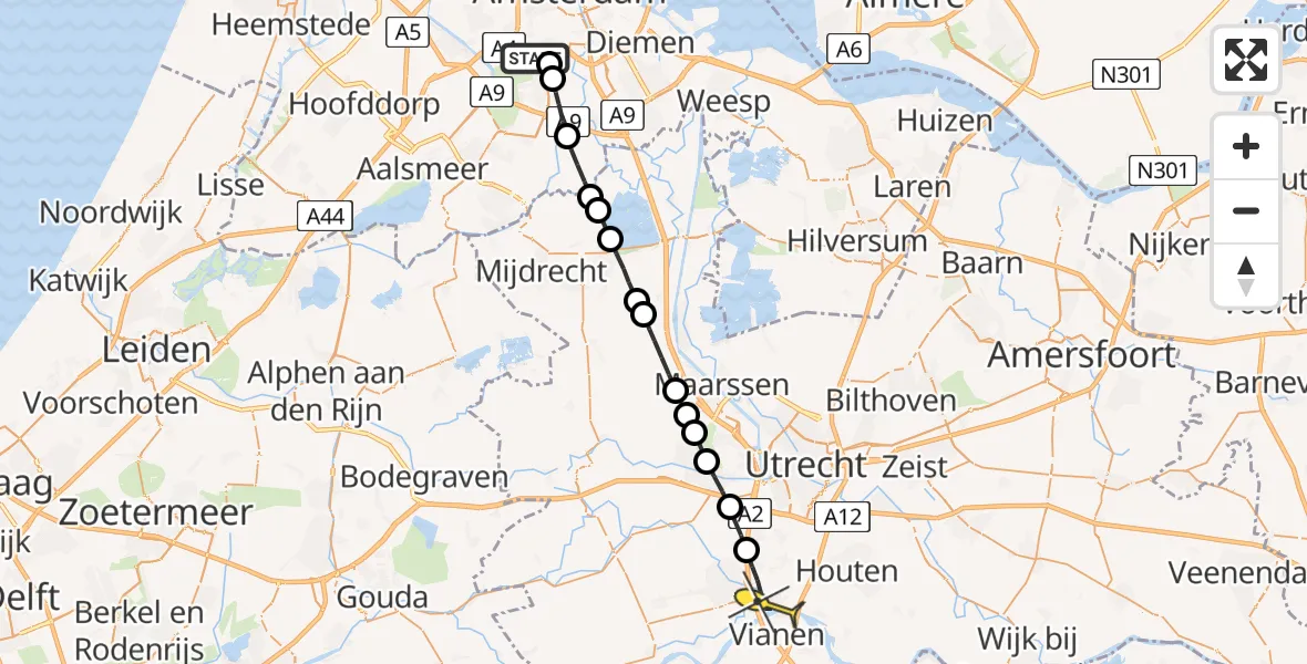 Routekaart van de vlucht: Lifeliner 1 naar Nieuwegein