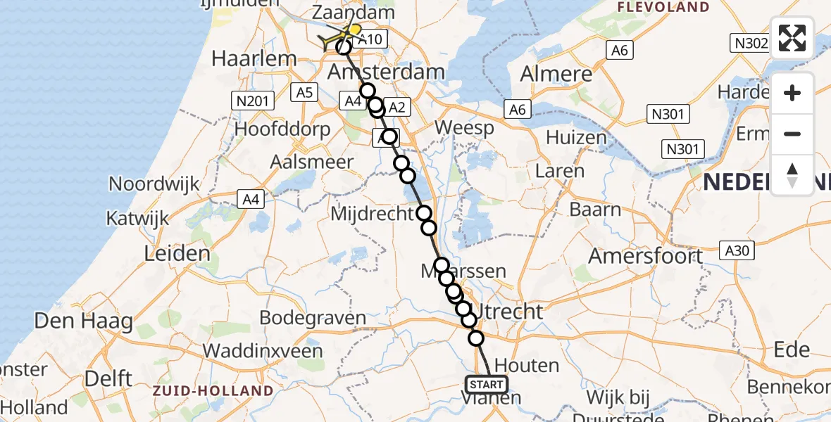 Routekaart van de vlucht: Lifeliner 1 naar Amsterdam Heliport