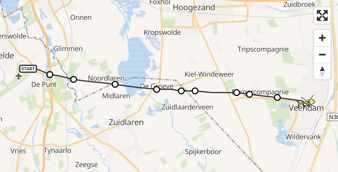 Routekaart van de vlucht: Lifeliner 4 naar Veendam