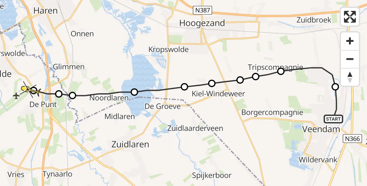 Routekaart van de vlucht: Lifeliner 4 naar Groningen Airport Eelde