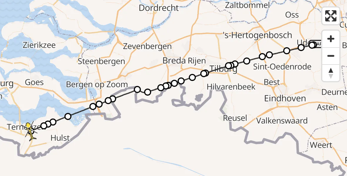 Routekaart van de vlucht: Lifeliner 3 naar Terneuzen