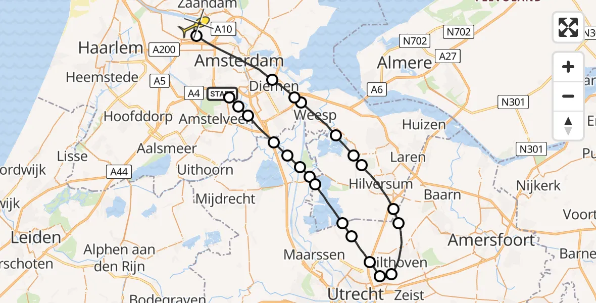 Routekaart van de vlucht: Lifeliner 1 naar Amsterdam Heliport