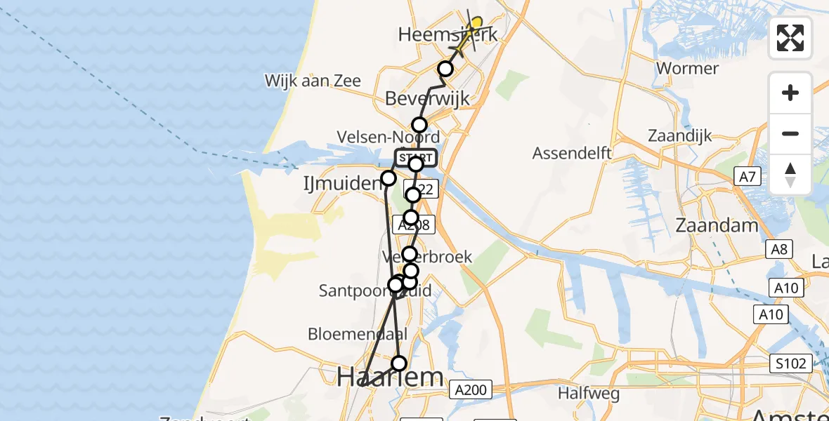 Routekaart van de vlucht: Politiehelikopter naar Heemskerk