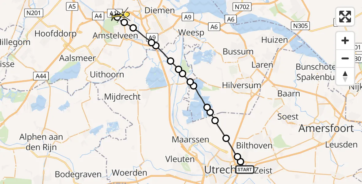 Routekaart van de vlucht: Lifeliner 1 naar VU Medisch Centrum Amsterdam