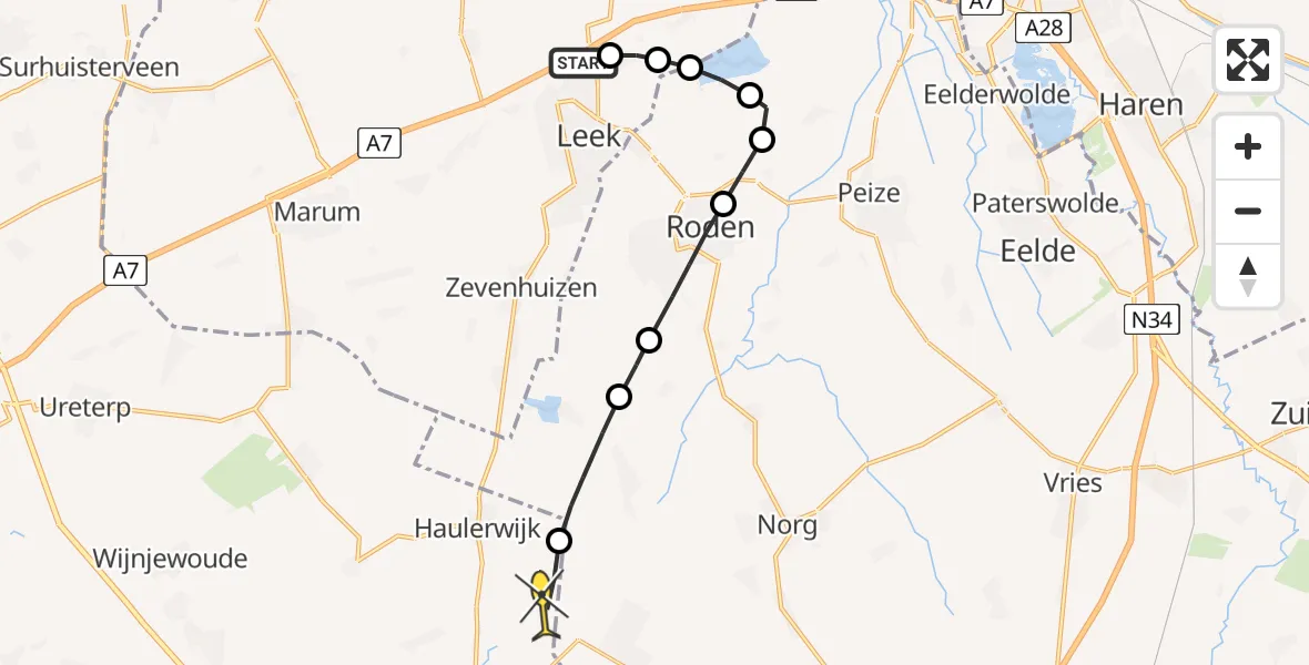 Routekaart van de vlucht: Lifeliner 4 naar Haulerwijk