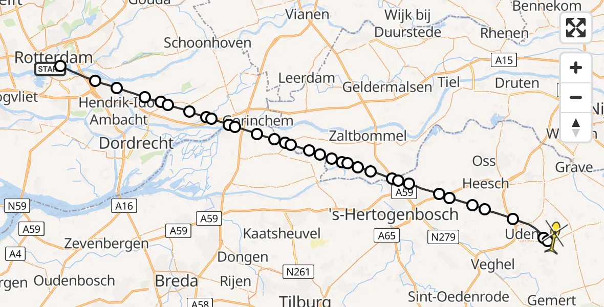 Routekaart van de vlucht: Lifeliner 3 naar Vliegbasis Volkel