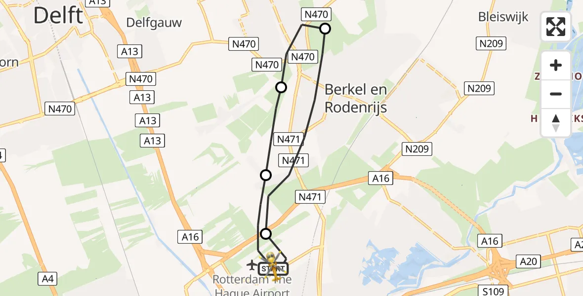 Vluchtroute Traumahelikopter Rotterdam The Hague Airport - Rotterdam The Hague Airport, 05 juni 2023, 15:39