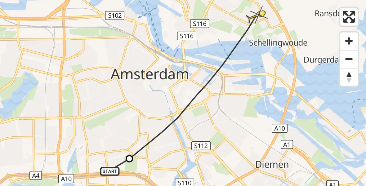 Routekaart van de vlucht: Lifeliner 1 naar Amsterdam