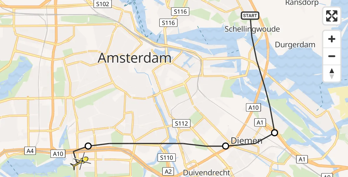 Routekaart van de vlucht: Lifeliner 1 naar VU Medisch Centrum Amsterdam