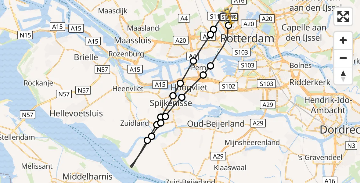 Vluchtroute Traumahelikopter Rotterdam The Hague Airport - Rotterdam The Hague Airport, 05 juni 2023, 16:59