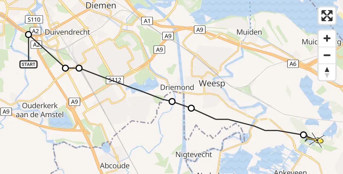 Routekaart van de vlucht: Politiehelikopter naar Hilversum