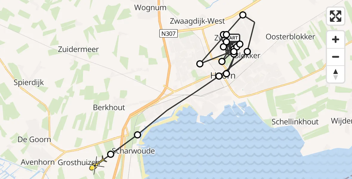 Routekaart van de vlucht: Politieheli naar Avenhorn