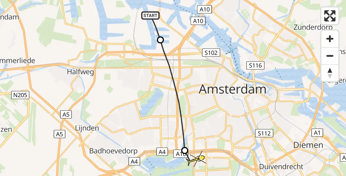 Routekaart van de vlucht: Lifeliner 1 naar VU Medisch Centrum Amsterdam