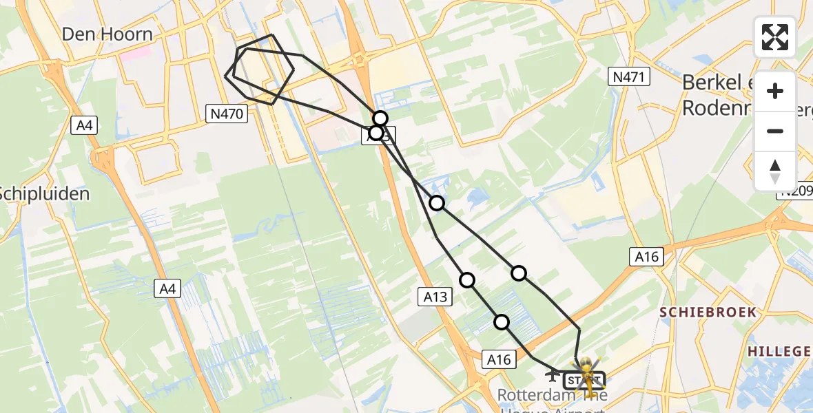 Vluchtroute Traumahelikopter Rotterdam The Hague Airport - Rotterdam The Hague Airport, 05 juni 2023, 18:14