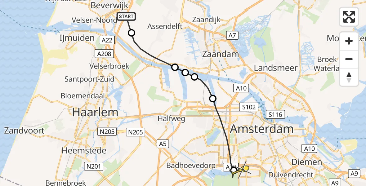 Routekaart van de vlucht: Lifeliner 1 naar VU Medisch Centrum Amsterdam