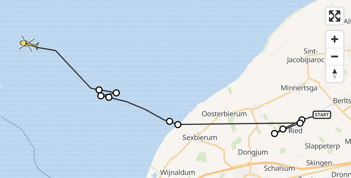 Routekaart van de vlucht: Ambulancehelikopter naar West-Terschelling